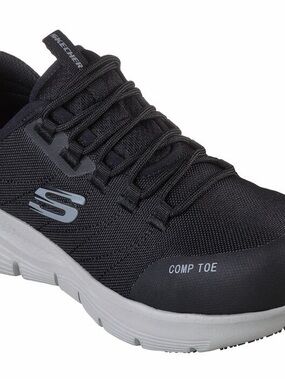 Skechers Black Knit Slip-On Work Shoe with Light Gray Sole, Women’s 9.5 New